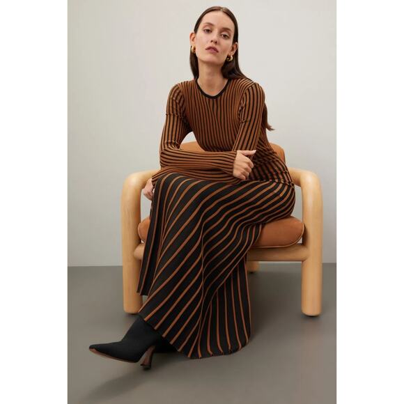 STAUD Selma Dress Brown Long Sleeve Stretchy Knit, Size M - Picture 2 of 13